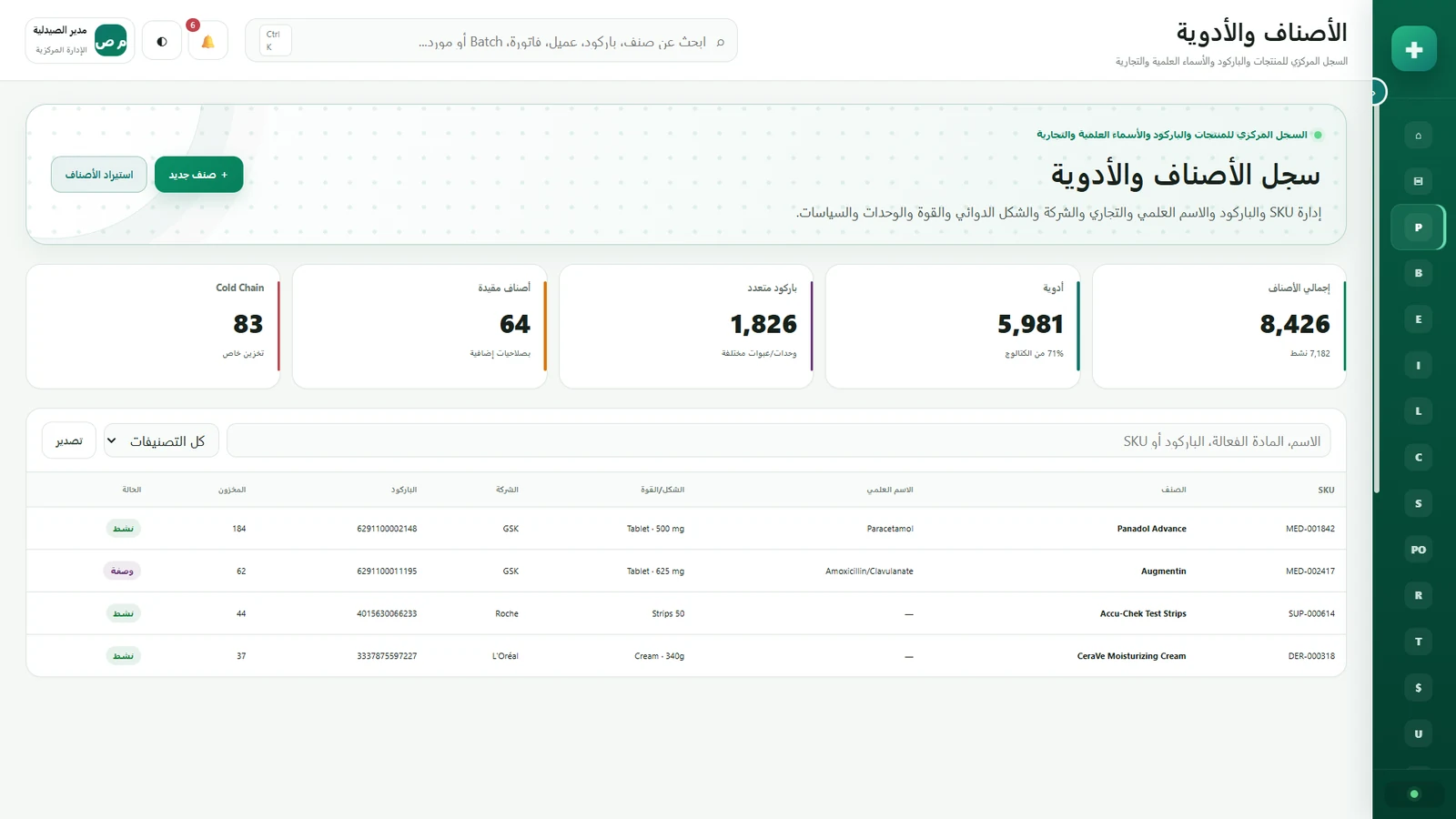 الأصناف والأدوية