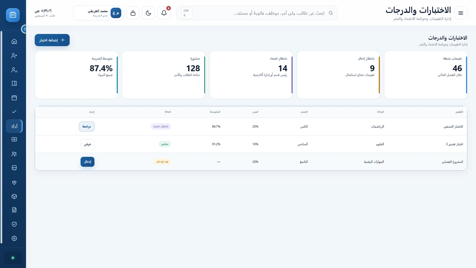 الاختبارات والدرجات